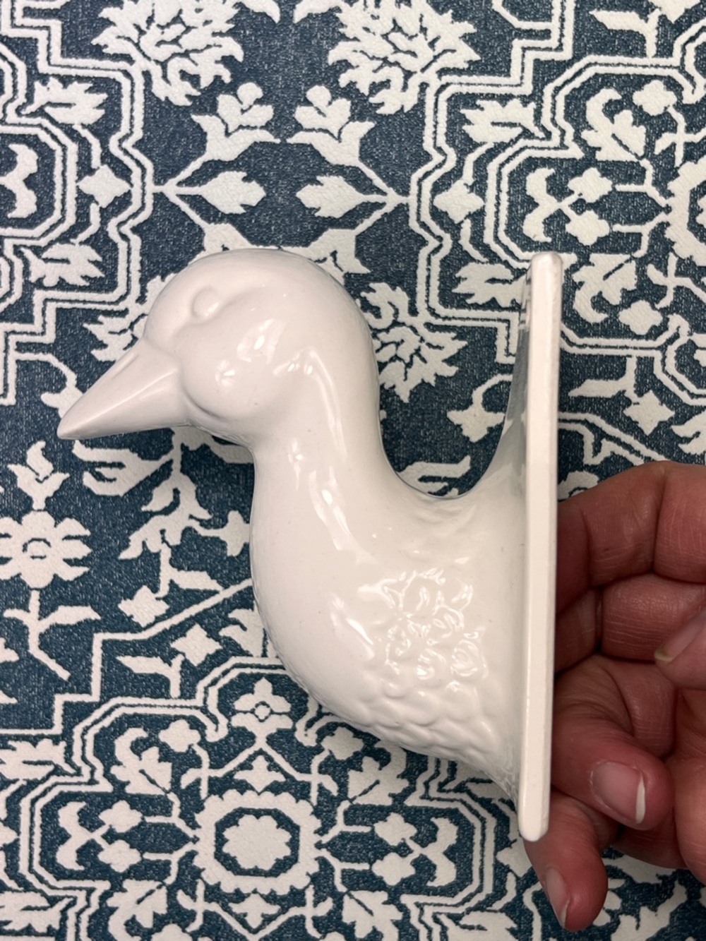 Duck Goose Wall Hook White Ceramic Cottagecore 3”x4”
